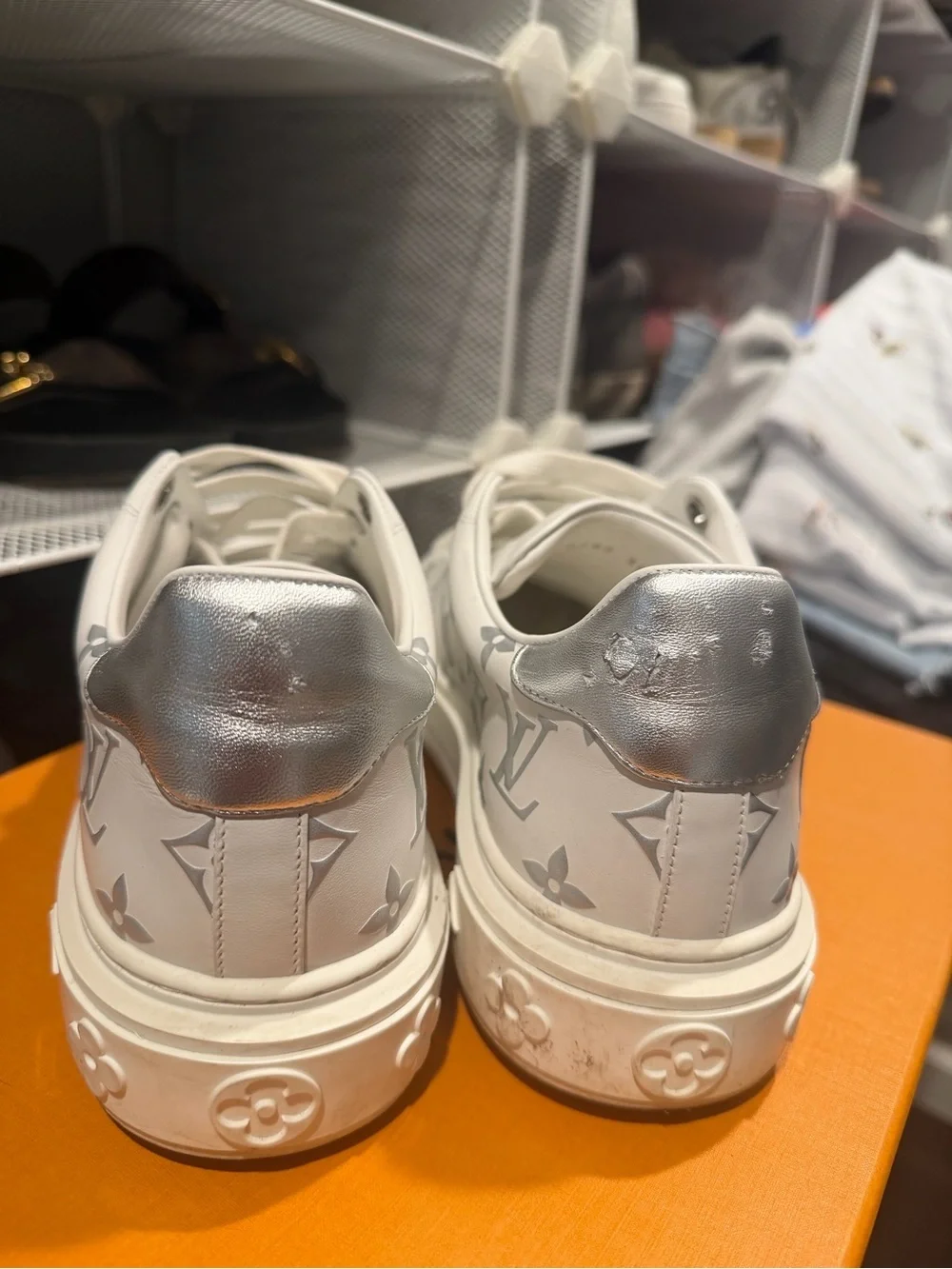 Louis Vuitton White and Silver Monogram Leather Sneaker